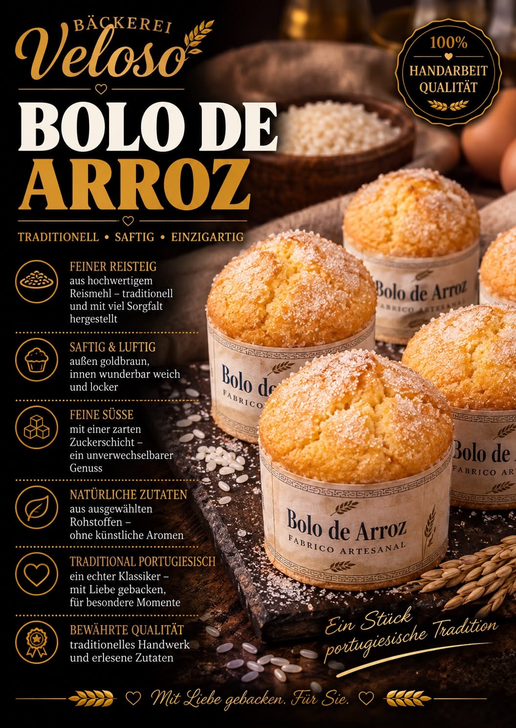 Bolo de Arroz, portugiesischer Reiskuchen von Bäckerei Veloso