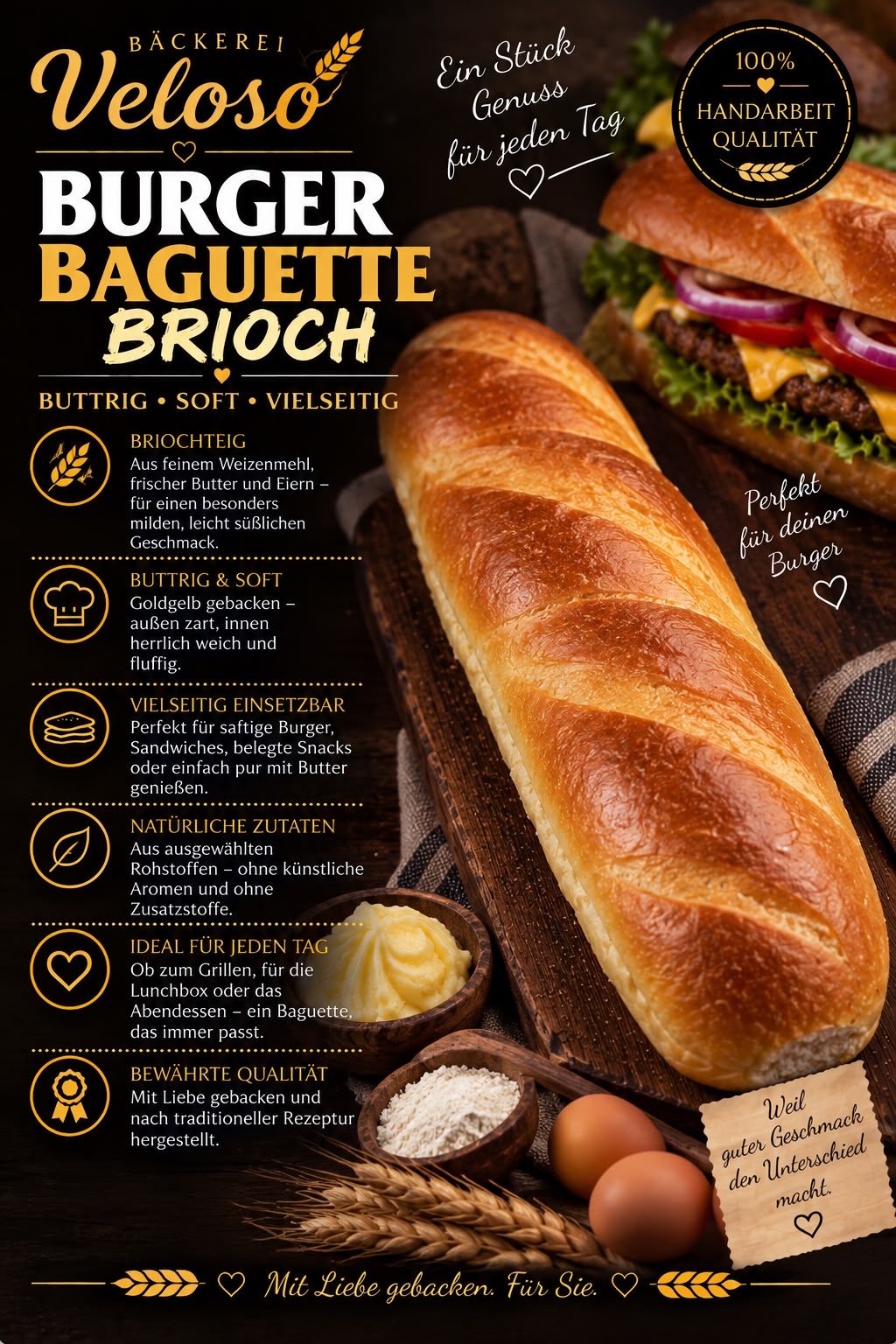 Burger Baguette Brioche von Bäckerei Veloso