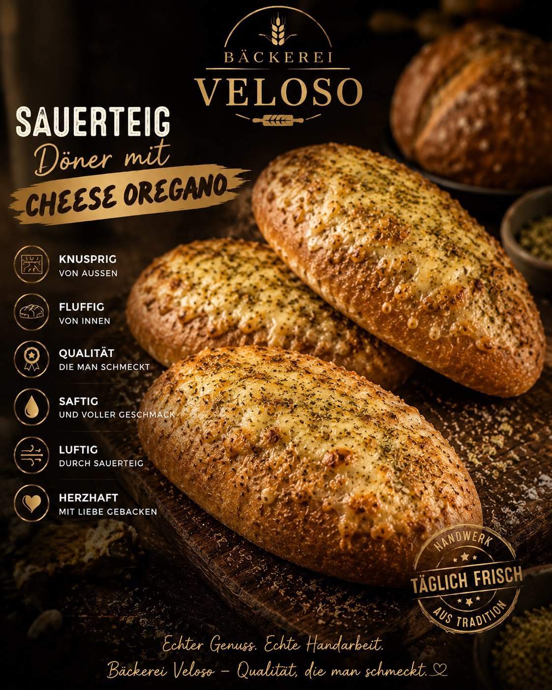 Cheese Oregano Döner Sauerteig von Bäckerei Veloso