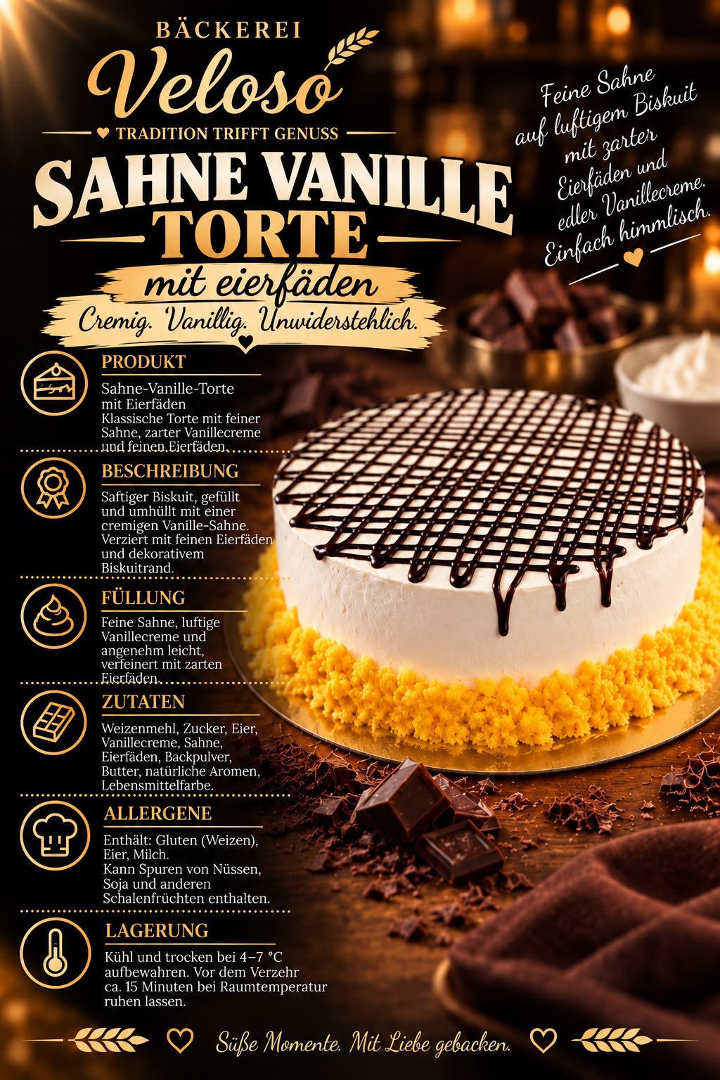 Sahne-Vanille-Torte mit Eierfäden von Bäckerei Veloso